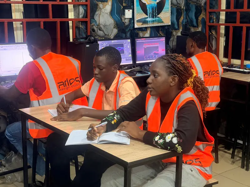 Students working at their desks in the Aries Design Academy studio