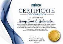 Sample Aries Design Academy certificate of completion